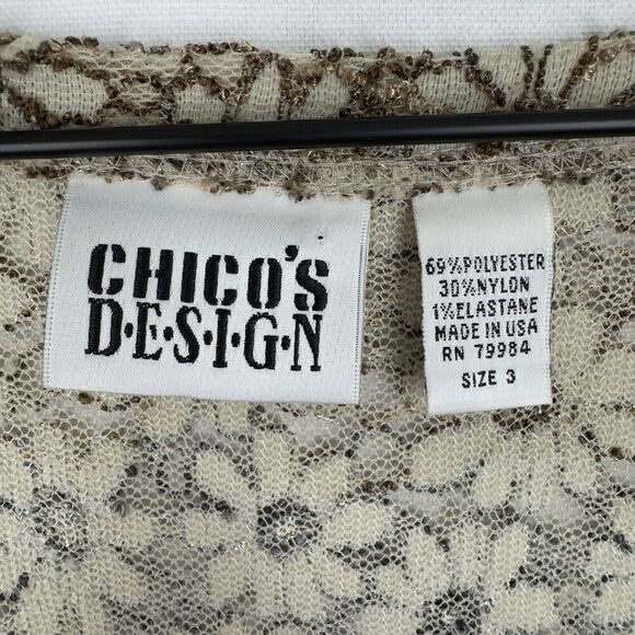 Vtg Chicos Design Top Womens 3 Beige Neutral Earth Tone Daisy Texture Artsy Boho - Picture 13 of 16